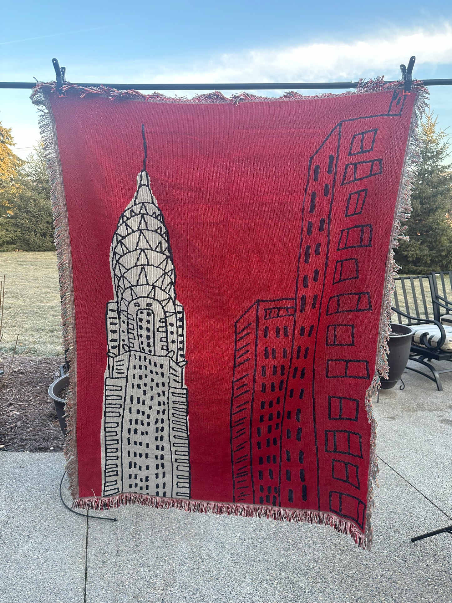 NY city skyline abstract art woven tapestry blanket - 100% cotton