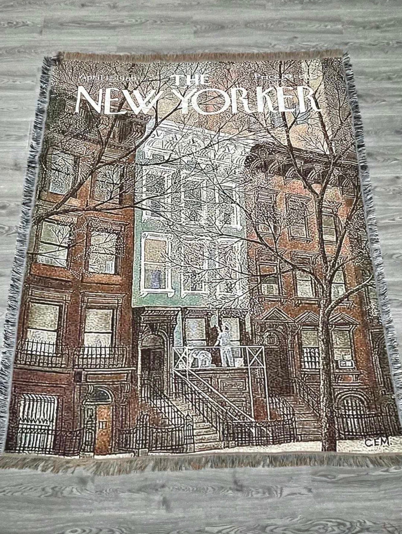 New Yorker magazine vintage woven tapestry blanket - 100% cotton