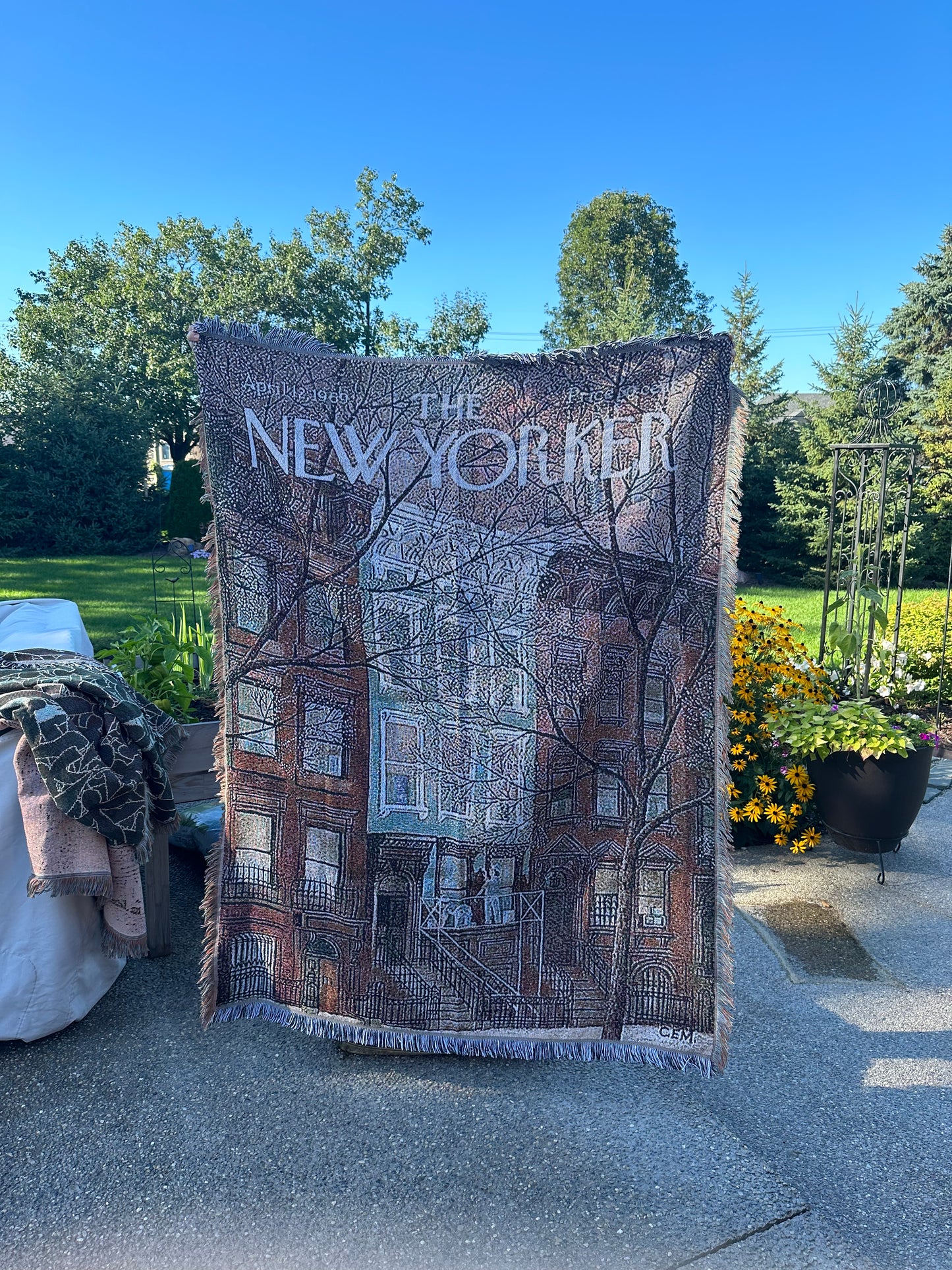 New Yorker magazine vintage woven tapestry blanket - 100% cotton