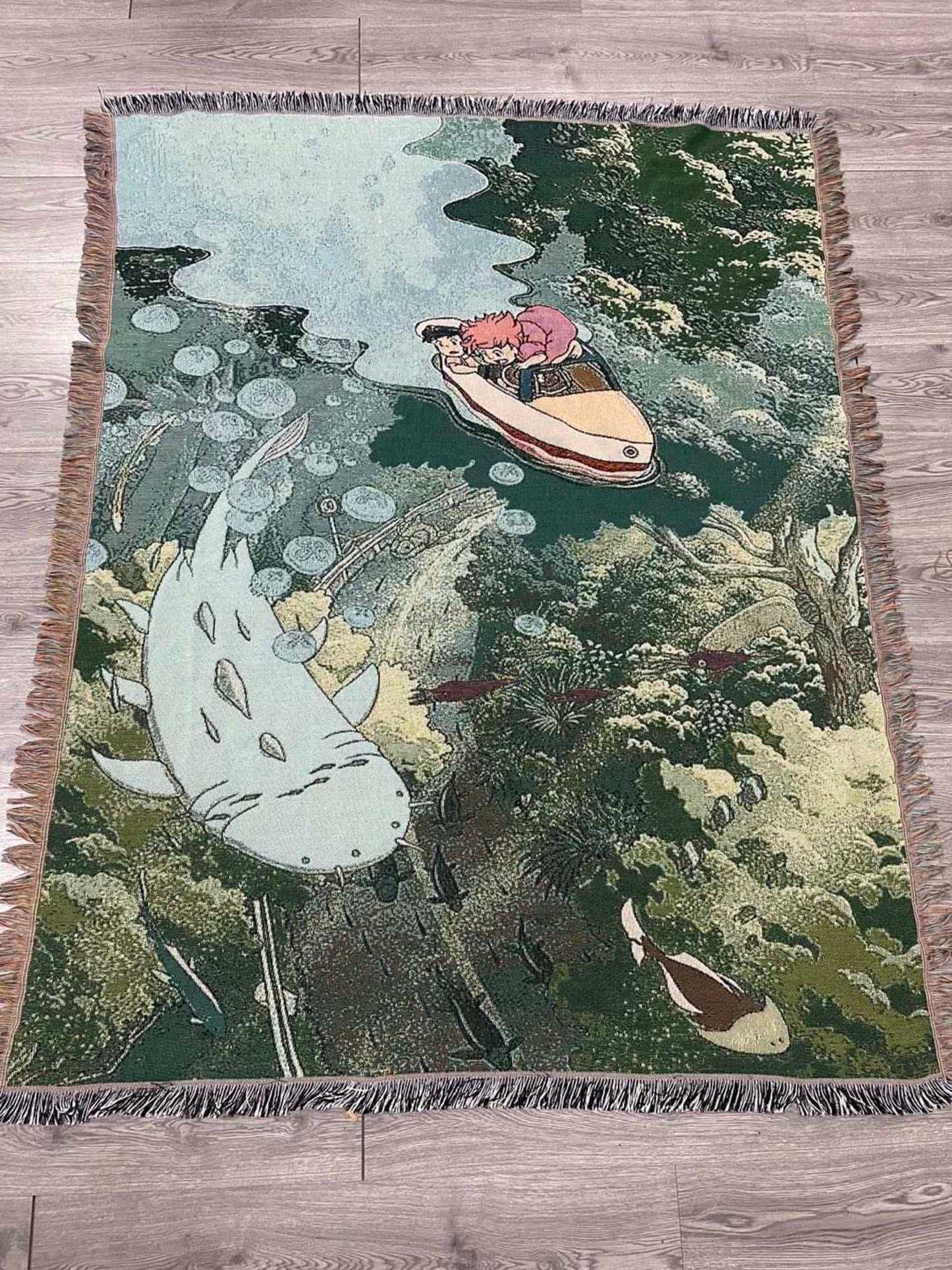 Ponyo ghibli ocean woven tapestry blanket - 100% cotton