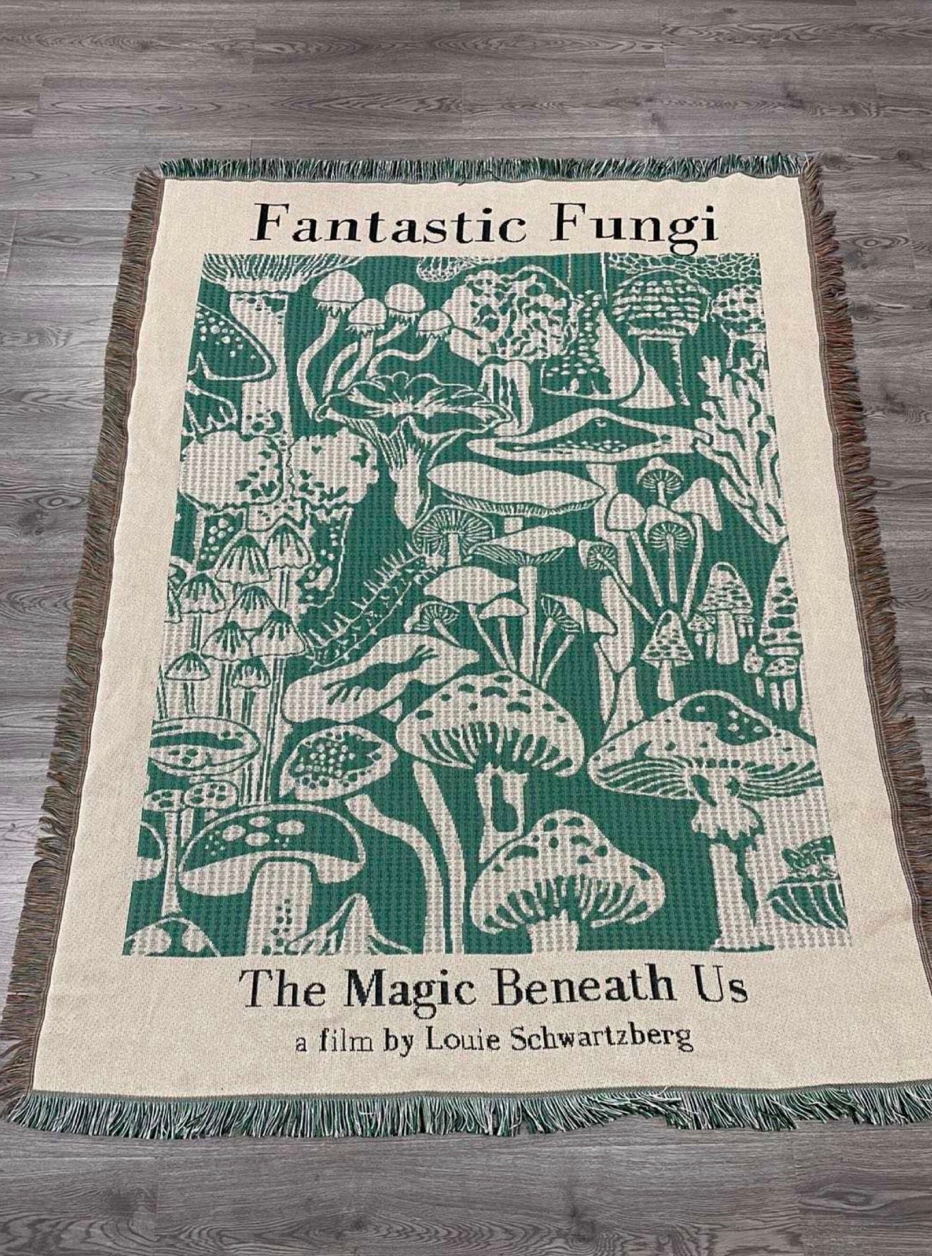 Fantastic fungi handmade mushroom woven tapestry blanket - 100% cotton