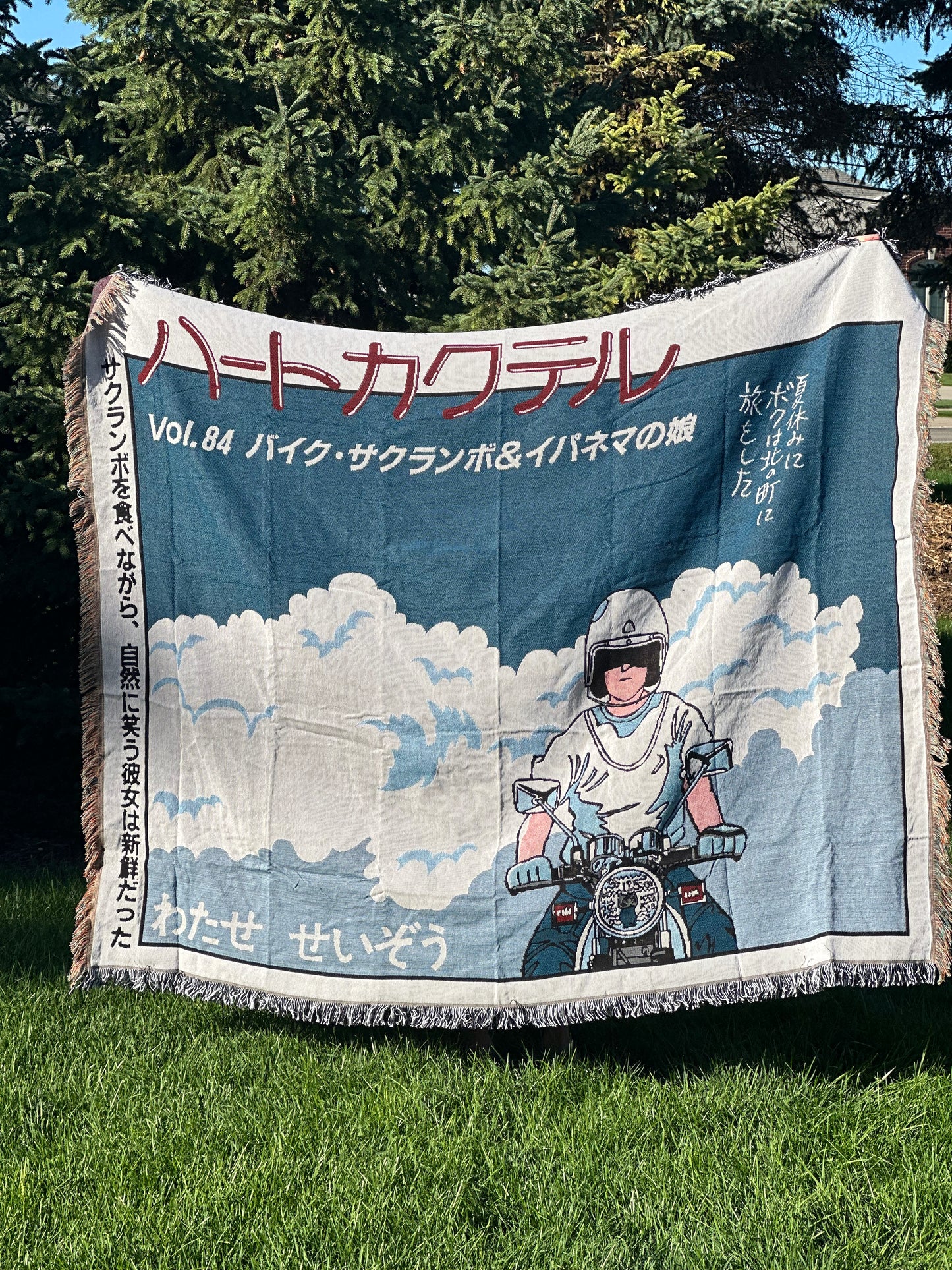 Anime motorcycle landscape woven tapestry blanket - 100% cotton