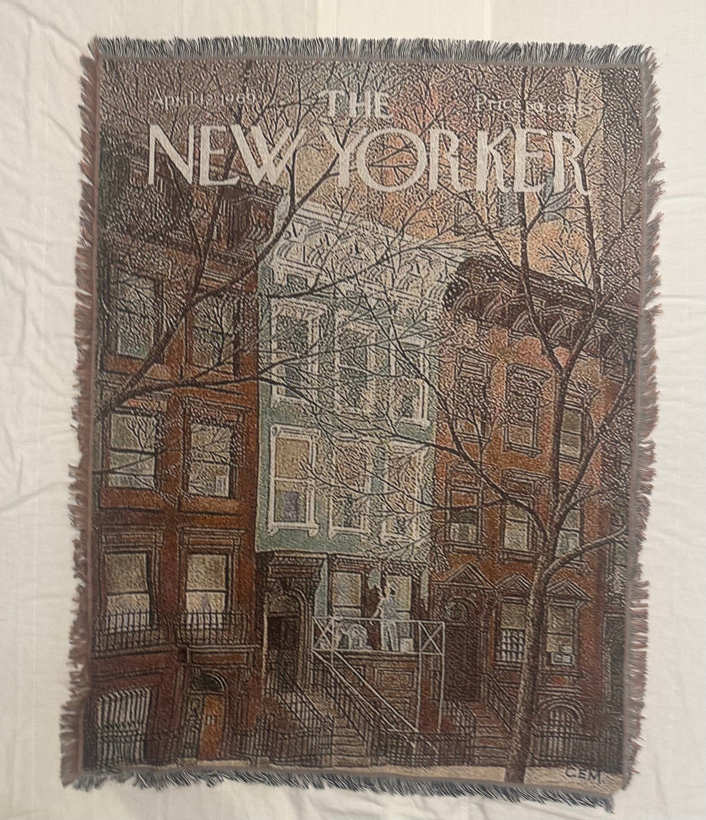 New Yorker magazine vintage woven tapestry blanket - 100% cotton