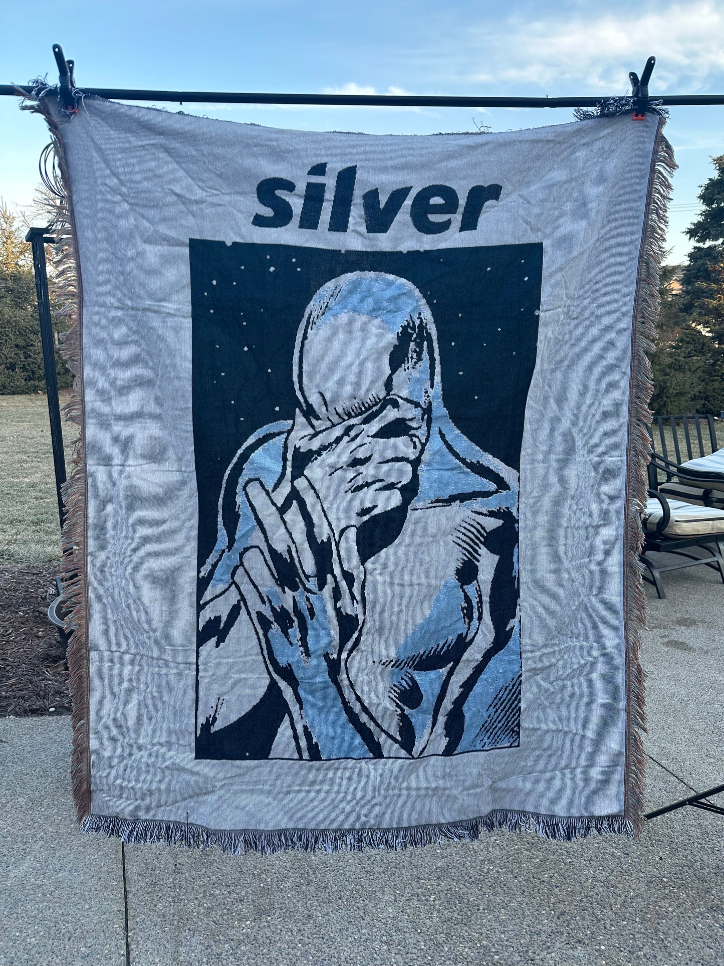 Frank Ocean silver surfer woven tapestry blanket - 100% cotton